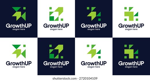 Conjunto de una ilustración creativa de Plantilla de diseño de logotipo Growth Up. Diseño Abstractas del Vector del concepto de la flecha con el icono gráfico moderno cuadrado del símbolo