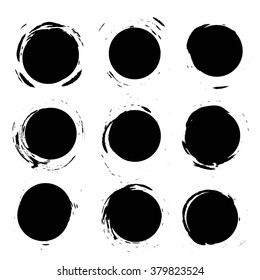 Set of Creative Grunge Circle Stamps. Post Stamp and Labels Collection. Rounded Brush Strokes. Vector Illustration .
