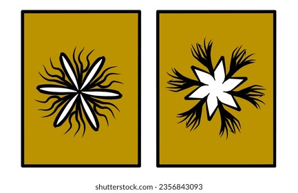 Set of creative hand drawn minimalist star floral pattern for wall decoration.