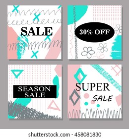 Set of creative hand drawn Sale, discount headers, banners, cards, vouchers. Design for seasonal clearance.