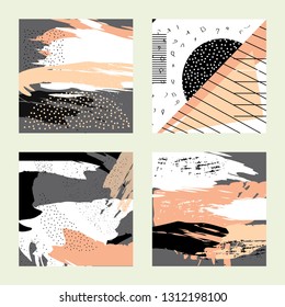 Set of Creative hand drawn textures. Trendy Graphic Design. Vector. Contemporary art. 