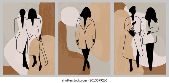 Conjunto de siluetas hembras abstractas de contorno pintadas a mano creativas. Icono de vectores minimalistas. Para postales, afiches, folletos, diseño de portadas, web, pintura interior.