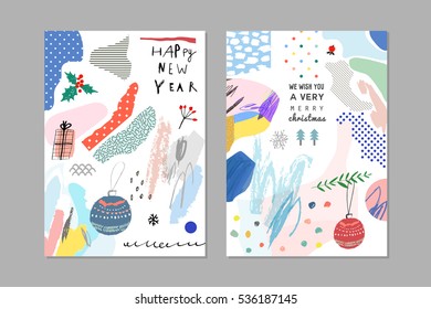 Conjunto de creativos carteles y tarjetas de Feliz Año Nuevo. Diseño de invitación de vacaciones.Vector. 