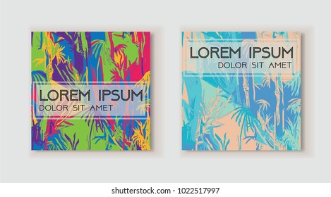 Set of creative header in tropical style. Modern template for web, card, placard, poster, cover, flyer, invitation, brochure. Hand drawn textures. Use for anniversary, birthday, wedding, party, banner