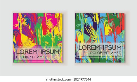 Set of creative header in tropical style. Modern template for web, card, placard, poster, cover, flyer, invitation, brochure. Hand drawn textures. Use for anniversary, birthday, wedding, party, banner