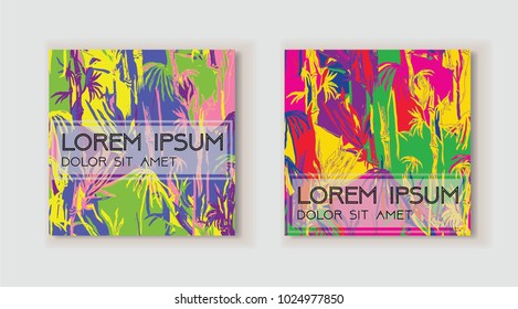 Set of creative header in tropical style. Modern template for web, card, placard, poster, cover, flyer, invitation, brochure. Hand drawn textures. Use for anniversary, birthday, wedding, party, banner