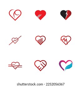 set of creative heart logo and symbol design vector template