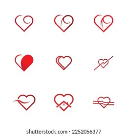 set of creative heart logo and symbol design vector template