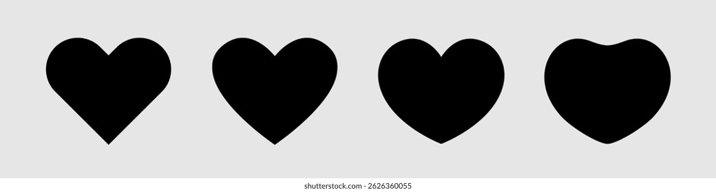 Set of creative hearts, cute heart shapes. Black blanks, copy space design. T shirt logo template. Background concept. Abstract elements. Clip art collection