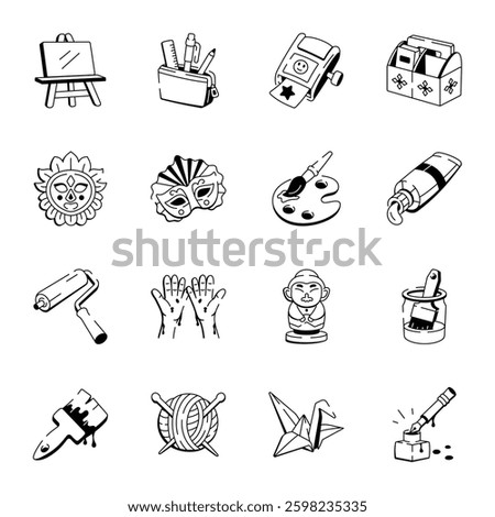 Set of Creative Hobbies Hand Drawn Icons 