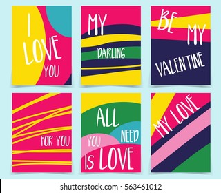 Set of creative holidays journaling cards. Valentine's Day posters template. Greeting scrapbooking, congratulations, invitations, stickers, planners and other. Vector illustrations