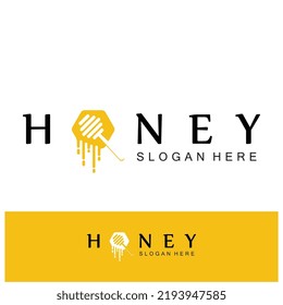 conjunto de logotipo creativo de miel con plantilla de lema