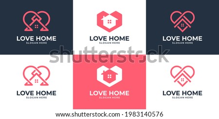 Set of Creative house with love shape logo collection. Simple home symbol for real estate.