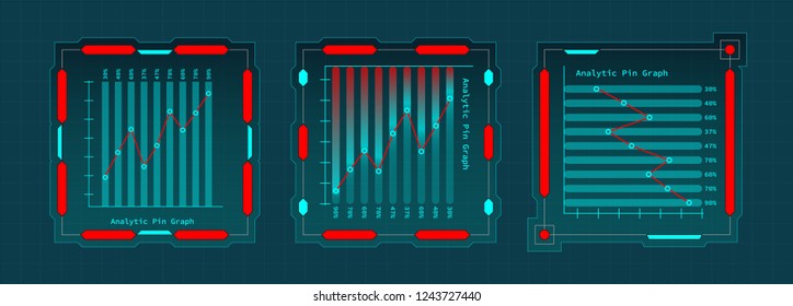 SET of Creative HUD futuristic rectangle frame, virtual Hi-tech display, screen, element for user interface (ui) with medical human status and grphs. Vector template with Red Blue theme color