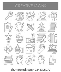 
Set of creative icons. Black and white thin web graphics.