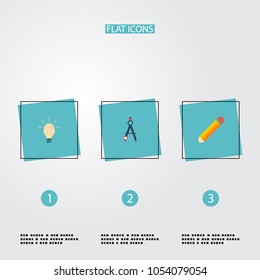 Set of creative icons flat style symbols with idea, pencil, compasses and other icons for your web mobile app logo design.