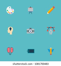 Set of creative icons flat style symbols with bezier curve, concept, dslr camera and other icons for your web mobile app logo design.