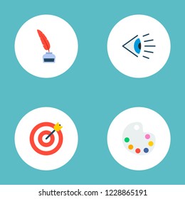 Set of creative icons flat style symbols with vision, inkwell with pen, palette and other icons for your web mobile app logo design.