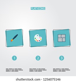 Set of creative icons flat style symbols with palette, property plan, paintbrush and other icons for your web mobile app logo design.