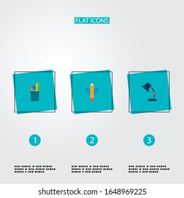 Set of creative icons flat style symbols with writing, drawing tools, table lamp and other icons for your web mobile app logo design.