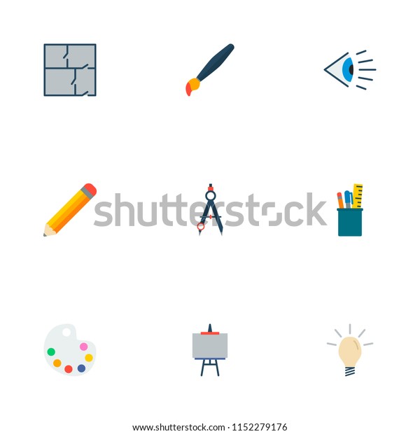 Set of\
creative icons flat style symbols with palette, idea, easel and\
other icons for your web mobile app logo\
design.