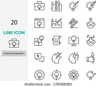 set of creative icons, idea, concept, bulb, brainstorm