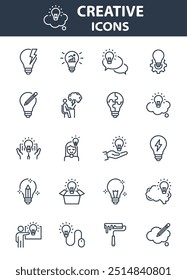 set of creative icons, idea, imagination, innovation, 
