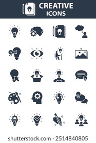 conjunto de iconos creativos, idea, imaginación, innovación, 