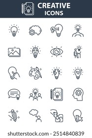 set of creative icons, idea, imagination, innovation, 