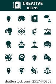 conjunto de iconos creativos, idea, imaginación, innovación, 