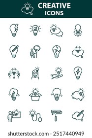 conjunto de iconos creativos, idea, imaginación, innovación, 