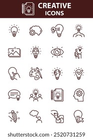 set of creative icons, idea, imagination, innovation, 