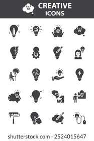 set of creative icons, idea, imagination, innovation, 