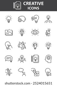 set of creative icons, idea, imagination, innovation, 