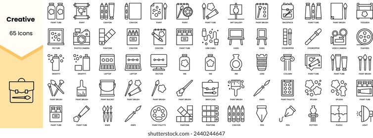 Conjunto de iconos creativos. Paquete de iconos de estilo de arte de línea simple. Ilustración de vector