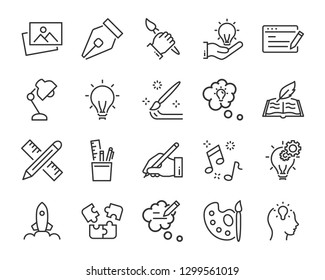 set of creative icons , such as thinking, drawing, work, education