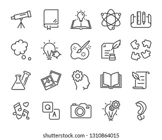 set of creative icons , such as thinking, drawing, work, education