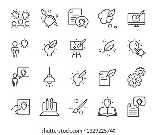 set of creative icons , such as thinking, drawing, work, education