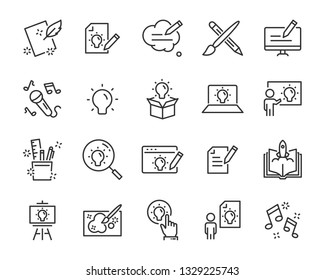 set of creative icons , such as thinking, drawing, work, education