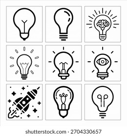Set of creative idea bulb symbols for innovation and solution themes