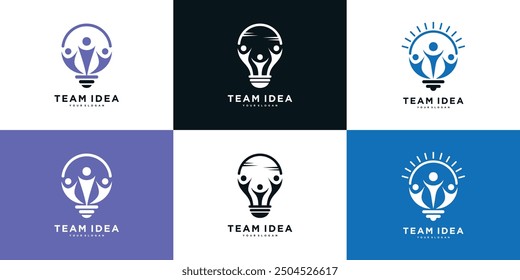 Set of creative ideas for modern teamwork logo designs. Premium Vector