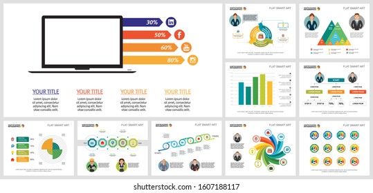 Set of creative infographic diagrams with geometric elements. Can be used for workflow layout, annual report, presentation slide, web design. Business and accounting concept with percentage charts