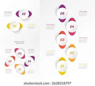 Set of creative infographic templates with 2, 4, 5 options, steps, parts or processes.