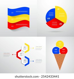 Set of creative infographic templates with 3 options, parts, processes or steps.