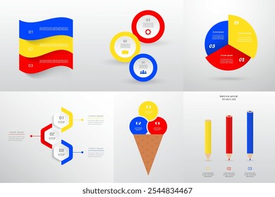 Set of creative infographic templates with 3 options, parts, steps or processes.