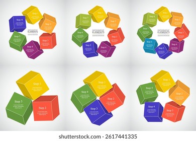 Set of creative infographic templates with 3, 4, 5, 6, 7 and 8 options, parts or processes.