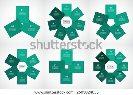 Set of creative infographic templates with 3, 4, 5, 6, 7 and 8 steps, options, parts or processes.
