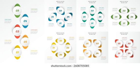 Set of creative infographic templates with 4 and 5 options, parts or processes.