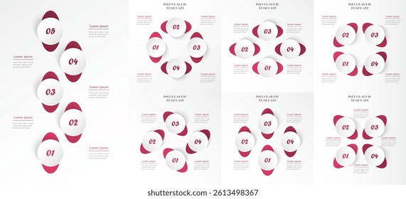 Set of creative infographic templates with 5 and 4 options, parts or processes.