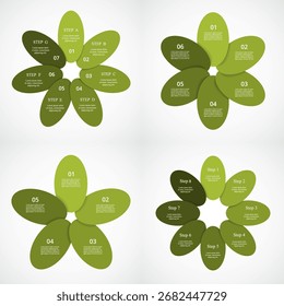 Set of creative infographic templates with 5, 6, 7 and 8 options, parts or processes.